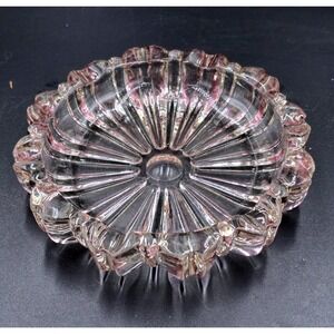 Hazel Atlas 5.5" Pink Old Cafe Glass Round Ashtray Starburst Scalloped Edge